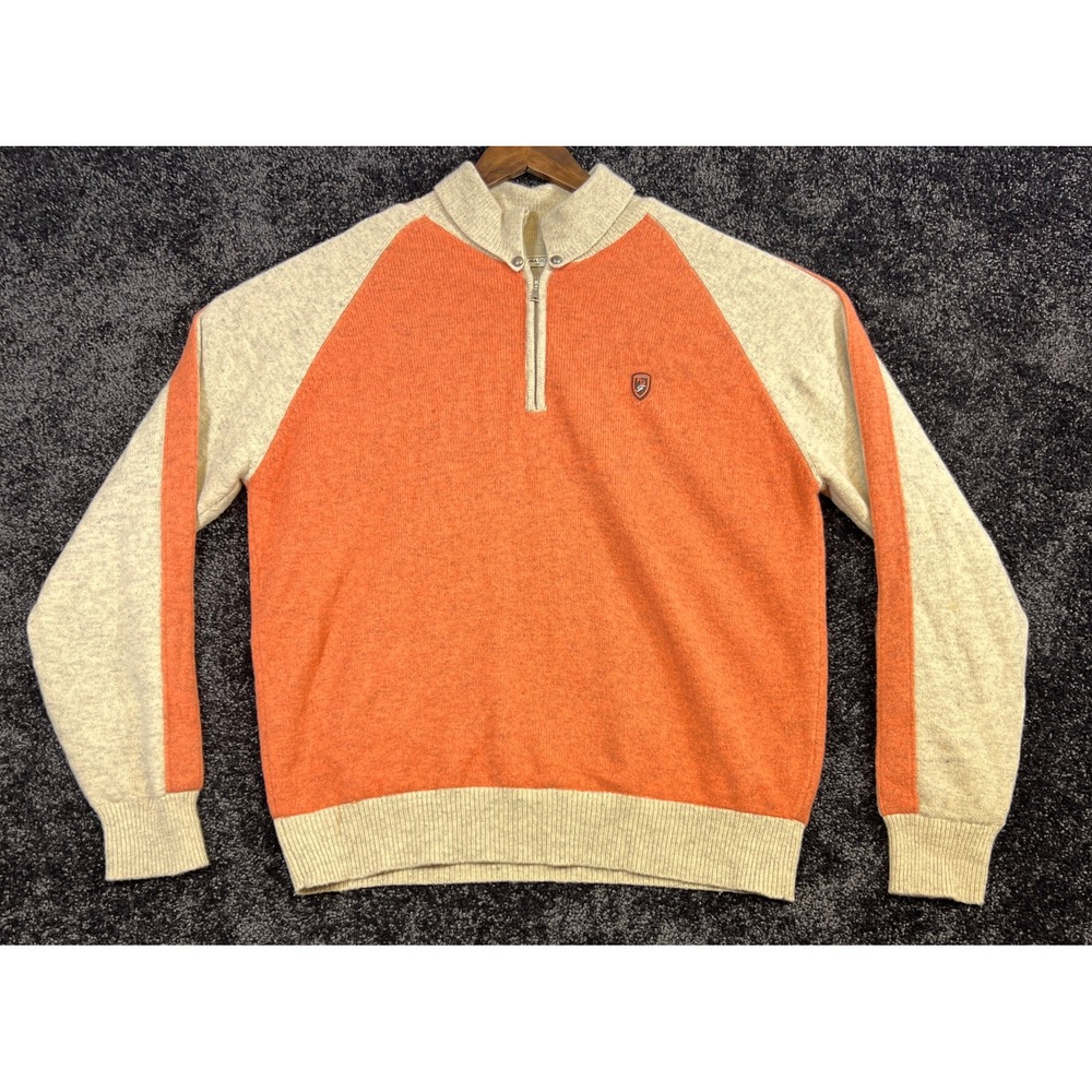 Fiama Golf Men's 1/4 Zip Pullover‎ Sweater Orange Beige Knit Wool Blend *Read